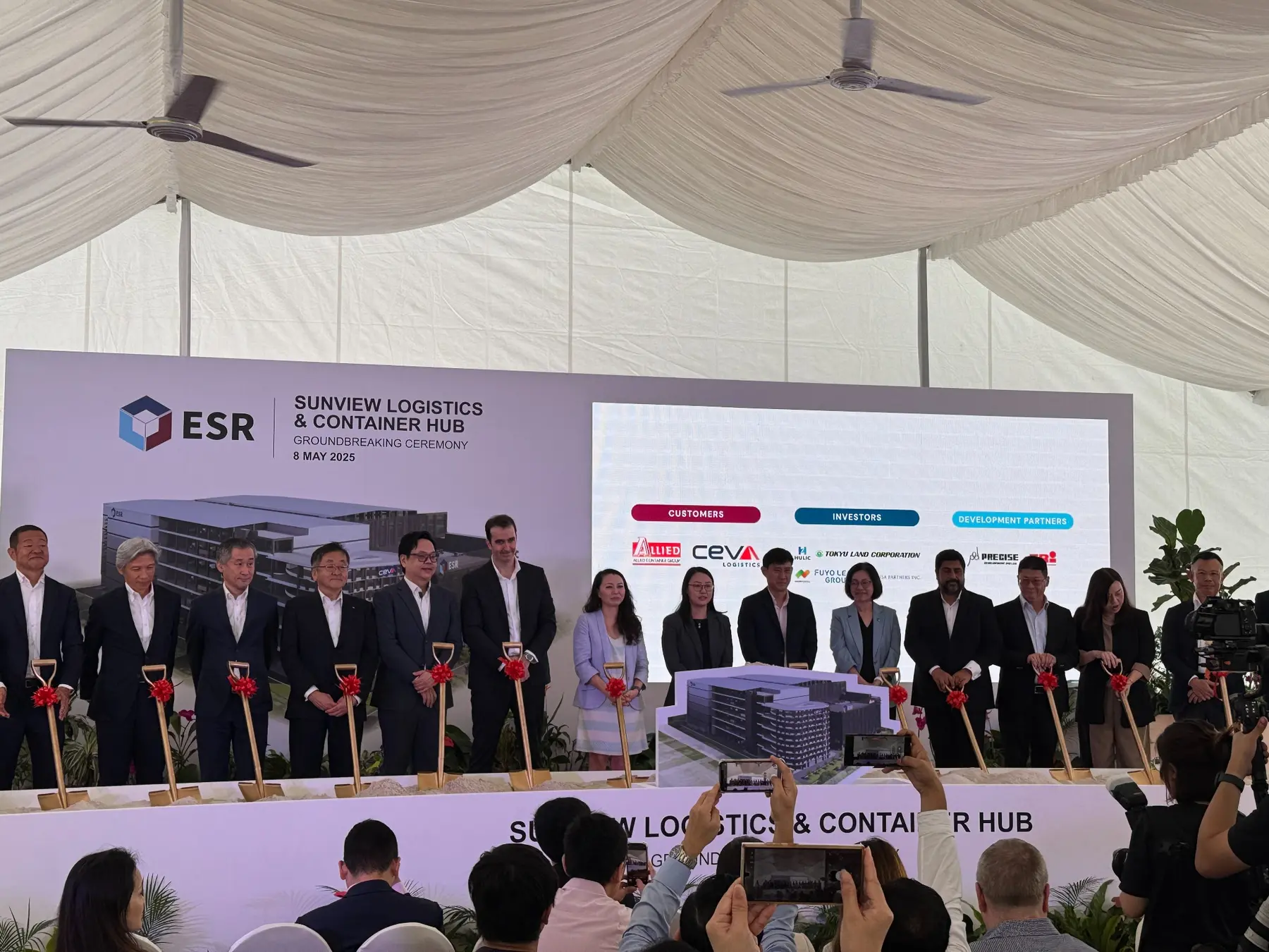 ESR Sunview Logistics and Container Hub groundbreaking ceremony with ceremonial shovels